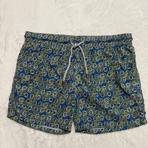 Retromarine New York Stylish Blue and Green Patterned Men's Swim Trunks